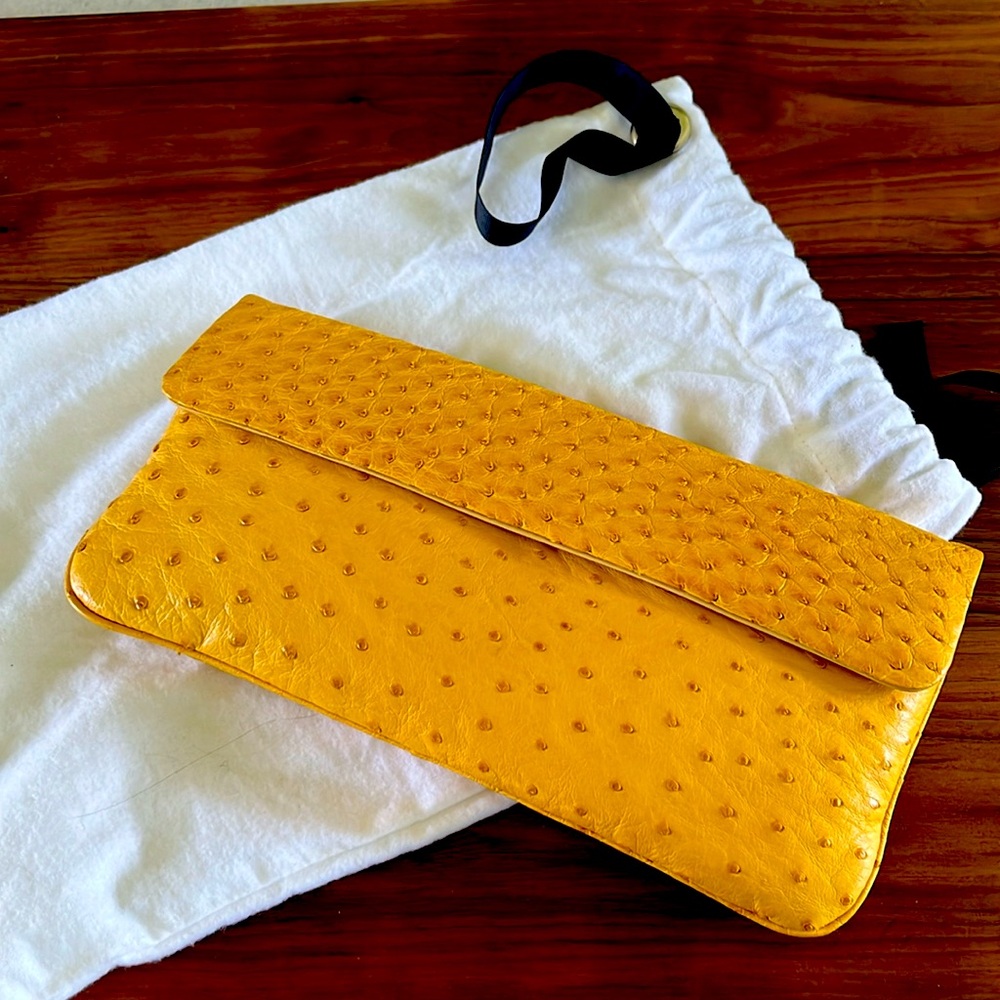 Ostrich Clutch, Soft Buttery Yellow